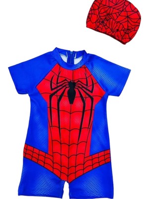 Lolli Boom Kids  Erkek Çocuk Efsane Karakter Spiderman Mini Desen Laci - Kırmızı Renk Kısa Kollu Hipster Model Mayo Takımı Sırt Fermuarlı