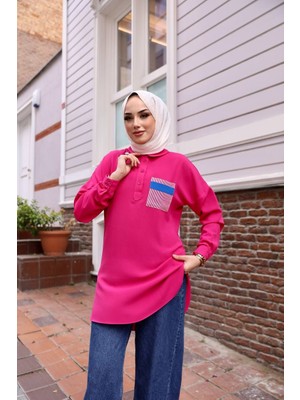 Faye Cep Çizgi Detaylı Oversize Tunik 90CM
