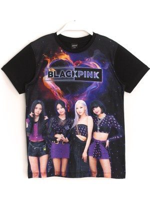 DobaKids Blackpink K-Pop Grup Dijital Baskı Kız Çocuk T-Shirt Siyah Renk