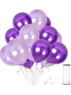 Kidspartim 50 Adet Metalik Lila Mor Balon 2 Renk