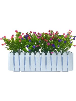 Nettenevime Yapay Çiçek Beyaz Çit Balkon Saksısı Renkli Mineli Şimşir Çiçekli 55*35CM