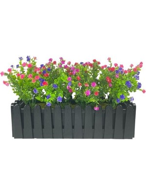 Nettenevime Yapay Çiçek Siyah Çit Balkon Saksısı Renkli Mineli Şimşir Çiçekli 55*35CM