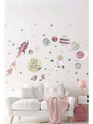 Kt Grup Uzay Boşluğu Astronot Gezegenler ve 150 Adet Yıldız Çocuk Odası Mega Duvar Sticker Seti