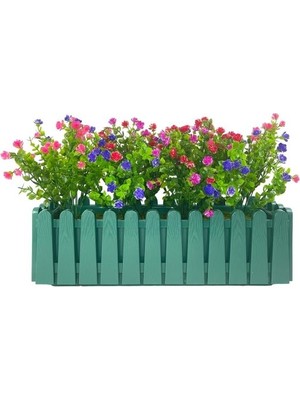Nettenevime Yapay Çiçek Yeşil Gold Çit Balkon Saksısı Renkli Mineli Şimşir Çiçekli 55*35CM