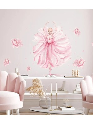 Kt Grup Balerin ve Soft Renk Çiçekler Duvar Sticker Seti
