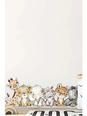 Kt Grup Sevimli Minik Hayvanlar Zürafa Aslan Zebra Leopar Hippo Fil Çocuk Odası Duvar Sticker Seti