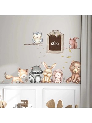 Kt Grup Minik Orman Hayvanları Ayıcık Tilki Rakun Tavşan Kirpi ve Baykuş Mega Duvar Sticker Seti