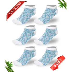 Desenli Sim Detaylı Kadın Bambu Patik  Çorap 6lı Set