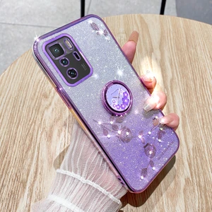 Lr Joyful Xiaomi Poco X3 Gt Elektrokaplatma Cep Telefonu Kılıfı Gritter Gradient Rhinestone Çiçek Tpu Kickstand ile Kapak (Yurt Dışından)