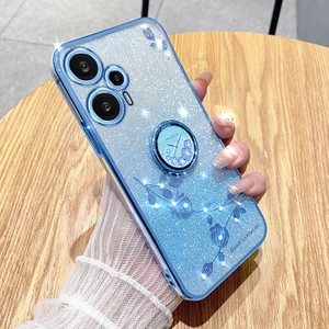 Lr Joyful Xiaomi Redmi Note 12 Turbo / Poco F5 5g Glitter Graditent Rhinestone Çiçek Elektrapkülleme Telefon Kapağı Tpu Kickstand ile (Yurt Dışından)
