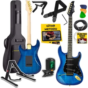 GLC-40BL Profesyonel Elektro Gitar Mavi (Stand Gigbag Askı Capo Tuner Pena Kablo Yedek Tel)