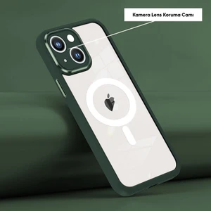 Apple iPhone 14 Plus Kılıf Magsafe Guard Silikon Kılıf (Kablosuz Şarj Destekli) Yeşil