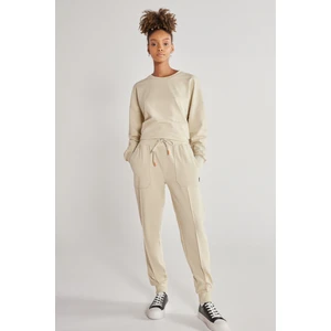 Altınyıldız Classics Unisex Bej Standart Fit Normal Kesim Cepli Pamuklu Esnek Eşofman Altı