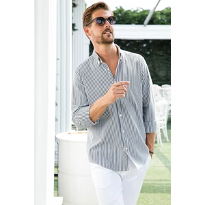 Pamuklu Çizgili Düğmeli Yaka Uzun Kollu Regular Fit Gömlek Erkek GÖMLEK CF23S112237