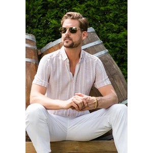 Çizgili % 100 Pamuk Slim Fit Kısa Kollu Gömlek Erkek GÖMLEK CF23S116097