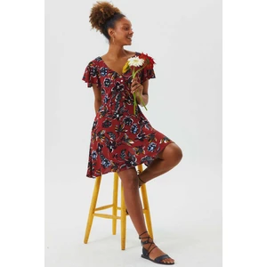 Volan Kollu Kısa Boho Elbise