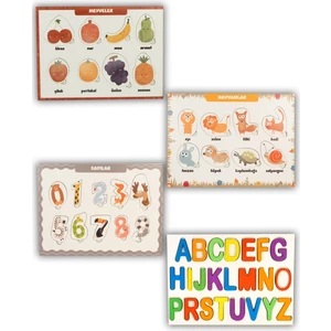Capella Wood Works Ahşap Alfabe Meyve Rakam Hayvanlı 4'ü Bir Arada Puzzle Pazıl Oyunu