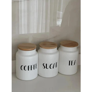 Senin Dükkanın 3'Lü Bambu Vakum Kapaklı Cam Tea-Sugar-Coffee Kavanoz Setı(800 Ml)