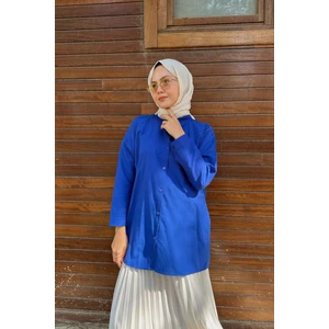 Düğmeli Poplin Gömlek-Saks