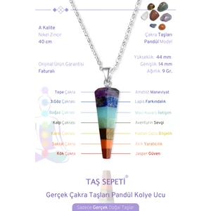 Taş Sepeti Gerçek Çakra Doğal Taşları Pandül Sarkaç Model Zincirli Kolye Ucu