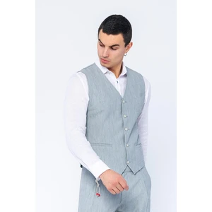 Erkek Slim Fit Çizgili Düğmeli Cepli Bürümcük Kumaş Klasik Yelek