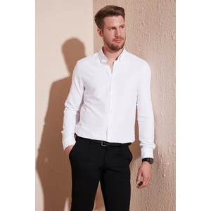 Pamuk Karışımlı Uzun Kollu Düğmeli Yaka Slim Fit Gömlek Erkek Gömlek CF23S7498