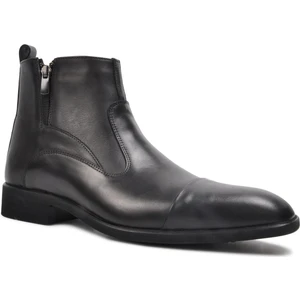 2173 Siyah Hakiki Deri Fermuarlı Erkek Bot