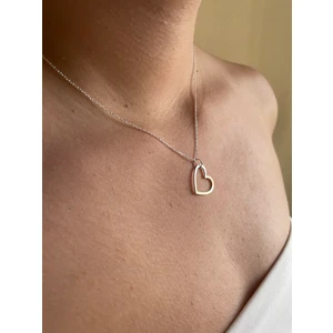 Gümüş Yatay Kalpli Kolye - Gümüş Kalpli Kolye - Kalpli Kolye -925 Ayar Gümüş Kalpli Kolye - Kalp Kolye - Gümüş Kalp Kolye -Kadın Kolye - Gümüş Kolye