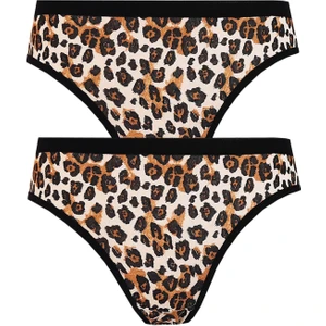 2li Tutku Kadın Leopar Bikini Arkası Düz Pamuklu Külot Iç Çamaşır