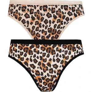 2li Tutku Kadın Leopar Bikini Arkası Düz Pamuklu Külot Iç Çamaşır