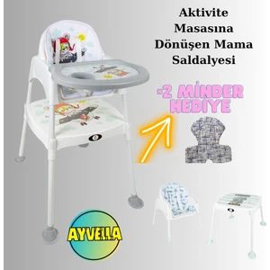 Etkinlik Masası Mama Sandalyesi Emniyet Kemerli 2 Minder Hediyeli Aktivite Masası Bardaklıklı Tepsi