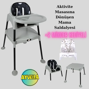 Etkinlik Masası Mama Sandalyesi Emniyet Kemerli 2 Minder Hediyeli Aktivite Masası Bardaklıklı Tepsi
