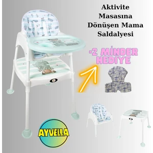 Etkinlik Masası Mama Sandalyesi Emniyet Kemerli 2 Minder Hediyeli Aktivite Masası Bardaklıklı Tepsi