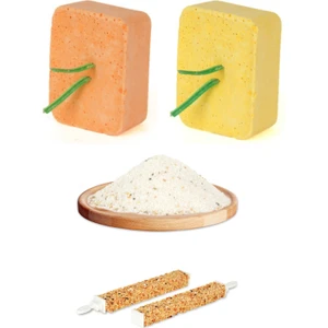 Purecanpati Kuş Kumu ve Gaga Taşı Seti Kum+portakal,muzlu Enerji Blok,Meyveli,Ballı Kraker)