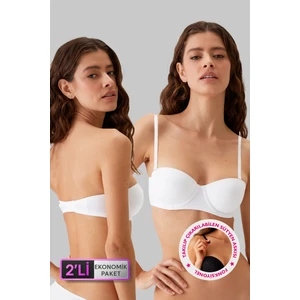 Pierre Cardin 2'li  Paket Beyaz 6803 Verona Soft Push Up Yarı Destekli Straplez Sütyen Set
