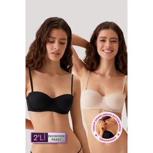 Pierre Cardin 2'li  Paket Siyah-Ten 6803 Verona Soft Push Up Yarı Destekli Straplez Sütyen Set