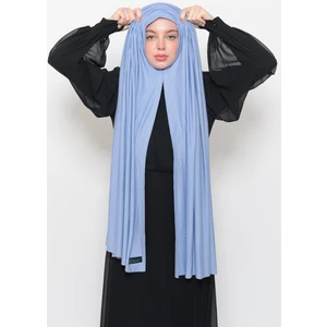 Hazır Pratik Geçmeli Lüks Organik Düz Penye Şal Eşit Hizalı-Gök Mavisi