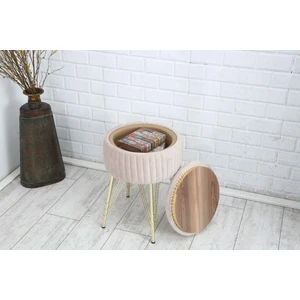 Sare Home Bianco Metal Ayaklı Sehpalı Puf Altın Bej (Gold Beige)