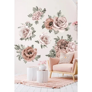 Kt Grup Modern Boho Duvar Sticker Seti 1 Adet Vintage Şakayıklar ve Yapraklar Kendinden Yapışkanlı