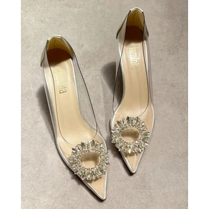 Mia Gümüş Şeffaf Taşlı Kadın Topuklu Ayakkabı