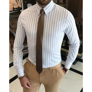 Terzi Adem İtalyan stil slim fit çizgili erkek dik yaka gömlek beyaz T9245