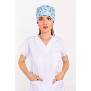 Nur Medikal Giyim Master Likra Mavi Diş Desenli Doktor Hemşire Hastane Diş Hekimi Cerrahi Bone