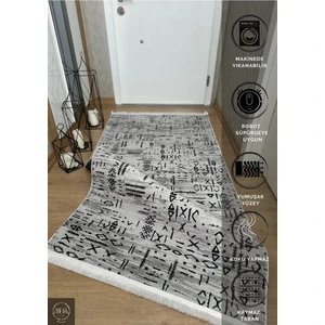 Iskandinav Desen Saçaklı Üç Boyutlu Gri Yıkanabilir Kabartmalı Dinarsu Kaymaz Siyahtaban Halı