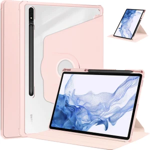 Samsung Tab Galaxy S8 Plus SM-X800 Kalem Bölmeli Dönebilen Standlı Sağlam Kılıf Fonksiyonlu