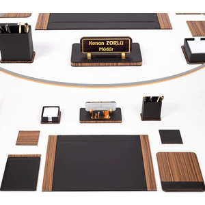 Rio Ahşap Desenli Sümen Takımı Masa Isimliği Deri Sümen Isimlik