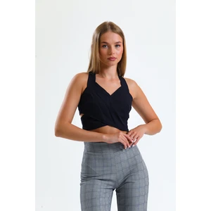 Sırtı Fermuarlı Onu Dekolteli Krep Bluz | BLZ14691