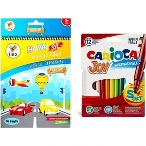 Boya Sil Aktivite Boyama Kitabı Taşıtlar ( Silinebilir ) & Carioca 12’Li Boya