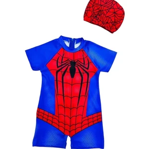 Lolli Boom Kids  Erkek Çocuk Efsane Karakter Spiderman Mini Desen Laci - Kırmızı Renk Kısa Kollu Hipster Model Mayo Takımı Sırt Fermuarlı