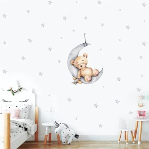 Kt Grup Uyuyan Sevimli Ayı ve Yıldızlar Duvar Sticker