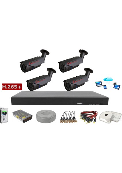 4'lü 5mp Lens Ahd Full Paket Güvenlik Kamerası